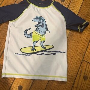 Kids Dinosaur Surfing Rash Guard - Navy and White